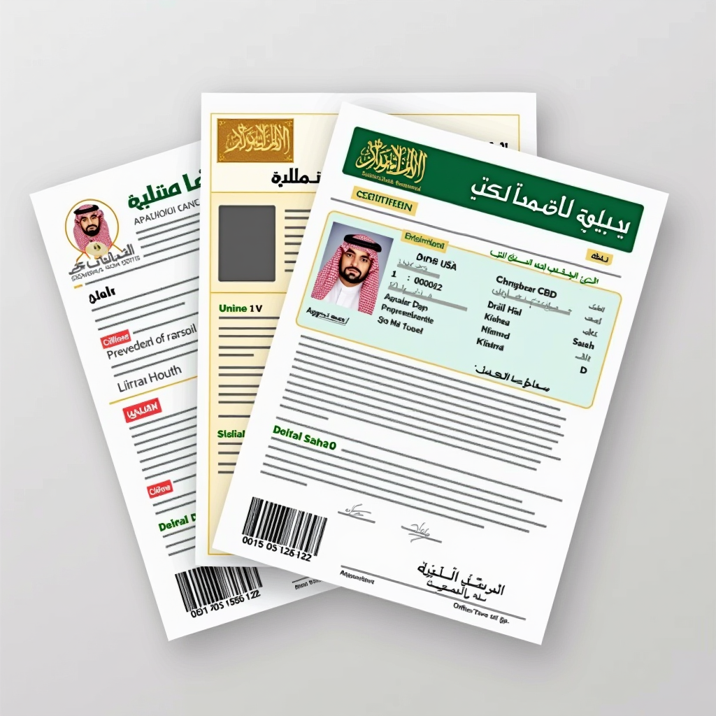 صورة توضيحية لمجموعة من الوثائق الرسمية والهوية الوطنية والمستندات المصدقة مرتبة بشكل منظم، بتصميم احترافي يعكس النظام الإداري السعودي